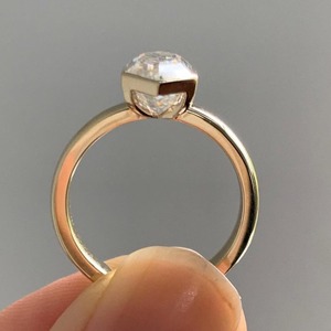 3 Ct Elongated Hexagon Cut Lab Grown Diamond Engagement Ring 14K Solid Gold Full Bezel <b>Think</b> Band Ring Proposal Wedding Ring - Product Image 1