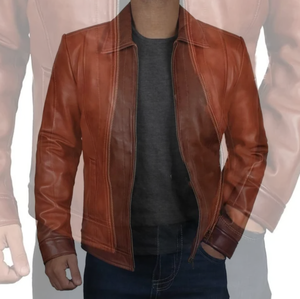 Men's Casual Turn Down Collar Zip up Long Sleeve Brown Color Moto Stylish PU Faux <b>Leather</b> Motorcycle <b>jacket</b> for men - Product Image 3