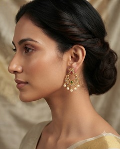 Traditional South Indian Temple Style Hanging <b>Earrings</b> Designer American <b>Diamond</b> Pearl <b>Dangle</b> Ethnic Wear <b>Earrings</b> Manufacturers - Product Image 6