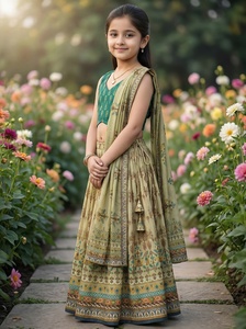 Ensemble Lehenga Choli imprimé pour filles Shoryam Fashion avec dupatta |   Tenue Traditionnelle Ethnique pour Enfants, Vêtements de Fête, Vêtements de Mariage, Rayon - Product Image 3