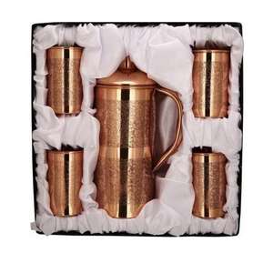 Jarra de Agua Moderna de Cobre Sólido Libre de Toxinas, Capacidad de 1 Litro, Apta para Lavavajillas, con Vasos y Tazas con Tapa y Asa de Metal - Product Image 3