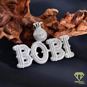 Exklusiver Anhänger aus 925er Sterlingsilber mit Moissanit-Diamanten und dem Buchstaben BOBI, mit funkelnder Tenniskette für Hip-Hop-Schmuck. - Product Image 3