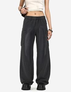Pantalones Deportivos de Punto Negros para Mujer, Cintura Media, Cordón Ajustable, Casuales, Largos, Color Sólido, 100% Algodón, para Otoño - Product Image 6