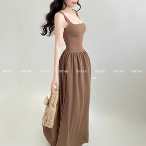 เดรสยาวคอเหลี่ยมผู้หญิง ขายส่ง แบบไม่มีแขน ผ้าริบยืดทรงเอ ET1438 - Product Image 2