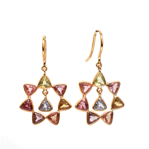 Pendientes de Lujo con Zafiro Natural Multicolor en Forma de Estrella, con Engaste en Bisel, Certificados por IGS, Oro Amarillo Sólido de 18K - Product Image 1