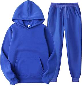 Conjunto Deportivo con Capucha Azul para Niños, Sudadera de Color Sólido, Pantalones Deportivos de Algodón, Ropa Casual de Otoño, Cierre con Cordón de Ajuste - Product Image 1