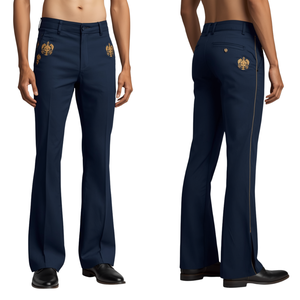 Pantalon évasé raffiné pour homme avec broderie du blason royal et un style premium - Product Image 1