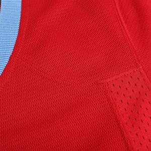 Maillot de football pour homme BRG, col en V rouge, manches courtes, avec rayures bleu clair, tissu en maille respirant, coupe classique - Product Image 2