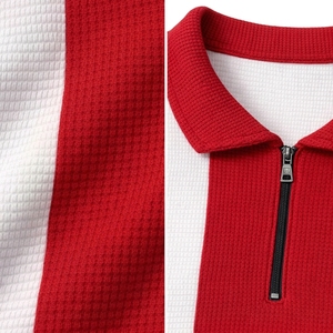 Factory Price Men's Zipper Front Design Short Sleeve Knitted Terry Fabric Polyester Breathable Formal Style for Shirt White red - Product Image 6