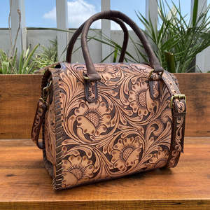 Lona de cuero genuino de gran capacidad a la moda para viajes de corta distancia, nuevo diseño, patrón de flores, Bolsa duradera - Product Image 4