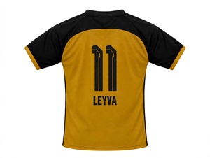 Maillot de football personnalisé jaune moutarde, sublimation, col en V, uniforme d'équipe, imprimé chevron sur la poitrine, performance - Product Image 3
