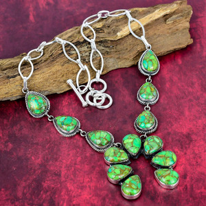 Natural Green <b>Copper</b> Turquoise Gemstone Necklace Handmade Christian Vintage Jewelry Unique Antique Birthday Gift - Product Image 1
