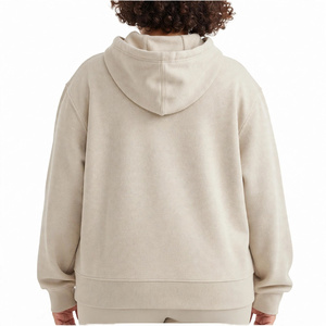 Sudadera con Capucha de Algodón Beige Liso, Forro Polar, Transpirable, de Peso Pesado, Corte Regular, Estilo Casual con Hombros Caídos, Ropa Urbana - Product Image 2
