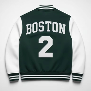 OEM Custom Embroidered Men's Varsity Jacket Stand Collar <b>Wool</b>/Polyester Casual Winter 100% Cotton Shell Material - Product Image 4