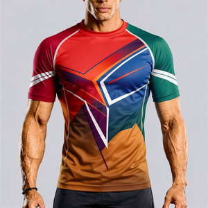 Camiseta de Compresión Geométrica Roja y Negra para Hombre, Manga Corta, Secado Rápido, Poliéster, Protección UV - Product Image 4