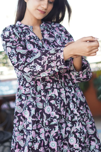 Robe à imprimé en bloc, tuniques indiennes, robe imprimée à la main, robe longue en coton, col en V, manches longues, tenue décontractée, robe longue maxi pour femmes - Product Image 5