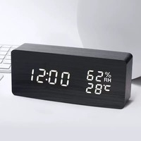 Réveil numérique en bois avec affichage LED, température, humidité, fonction snooze, horloge de table rectangulaire pour chambre à coucher, bureau