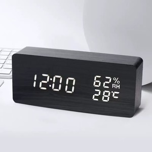 Réveil numérique en bois avec affichage LED, température, humidité, fonction snooze, horloge de table rectangulaire pour chambre à coucher, bureau - Product Image 5