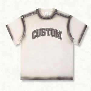 Camiseta de Algodón Vintage Lavada y Desgastada de 240 g/m² con Estampado Láser y Bordado, Manga Corta, Estilo Urbano, Fabricante - Product Image 1