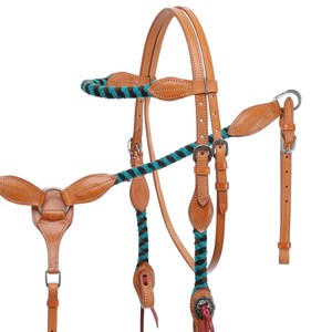Brida de cuero genuino para caballo de estilo western con diseño de frontal para equitación de sendero y uso en ranchos - Product Image 3