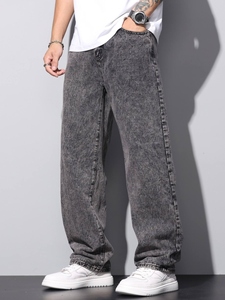 Jeans de mezclilla negros de pierna recta 2026, nuevo diseño, lavado medio, estilo retro streetwear, ajuste holgado informal, look estilizado, diseño apilado. - Product Image 6