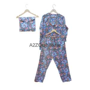 Ensemble de pyjama d'été pour femmes en coton 100% imprimé à la main, vêtements de détente romantiques et confortables, robe de nuit élégante - Product Image 6