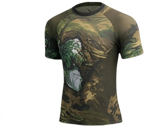 Men's Short Sleeve Rash Guard Brown Gray Sublimation Print Quick Dry Sport Top Compression Shirt - Product Image 5