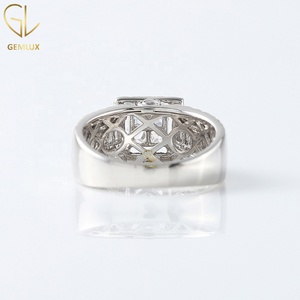 Princess Moissanite Engagement <b>Ring</b> with Quad Diamond Band, Baguette & Round Cut Halo Design, 14K Solid White Gold <b>Ring</b> - Product Image 4