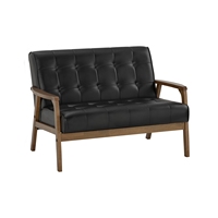 Canapé 2 places NUHOOM en tissu avec dossier capitonné, revêtement en cuir PU, design moderne du milieu du siècle, en chêne massif de Malaisie, pour villa