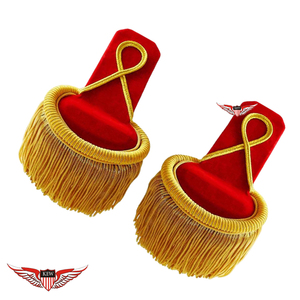 Epaulettes de hombro de tela bordada de alta calidad con flecos rojos cordados, personalizados, estilo francés. - Product Image 1