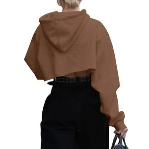 Hoodies courts respirants à épaules tombantes pour femmes, vente en gros, qualité supérieure, logo personnalisé, hoodies courts à la mode pour femmes - Product Image 2