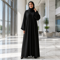 Abaya noire tricotée sur mesure ODM pour femme, à rayures dorées, ouverte sur le devant, manches longues, robe kaftan musulmane, tenue modeste du Moyen-Orient, OEM