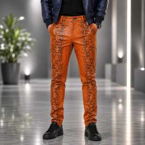 Pantalon en cuir pour homme à motif serpent, pantalon en cuir de python véritable fait main, pantalon en cuir de serpent pour homme, taille haute, coupe slim - Product Image 6