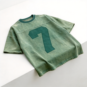 T-shirt homme oversize à manches courtes et col rond, vert délavé, avec motif numéro 7, style streetwear - Product Image 4