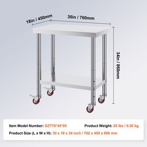 Banco da Lavoro Resistente 30 X 18 X 34 Pollici in Acciaio Inox, Capacità di Carico 700 LBS, 4 Ruote, 3 Livelli di Altezza Regolabili per Alimenti - Product Image 2