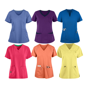 Unisex Medical <b>Scrub</b> <b>Top</b> Front Back View V Neck Short Sleeve Nursing Uniform Clinical Healthcare Hospital Blouse - Product Image 6