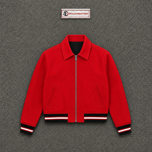 Men's <b>Red</b> Varsity Jacket With Zipper Closure Turn-down Collar Casual Style Polyester Material Autumn Wear LIGHTWEIGHT EVERYDAY - Product Image 5