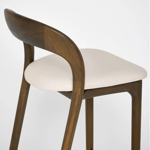 Modern Solid Wood Bar <b>Chair</b> <b>High</b> Back Counter <b>Stool</b> Upholstered Seat Metal Base for Home Bar Hotel Dining - Product Image 6