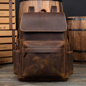 Slim <b>Waterproof</b> Leather Laptop <b>Backpack</b> Anti-Theft Vintage Rucksack Genuine Leather Travel Pack LBP-0455 - Product Image 1