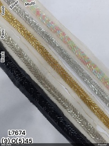 Ribete de encaje con cuentas Bugle, 100% poliéster, 3 cm de ancho, rollo de 9 metros para ropa étnica, bolsos, zapatos y textiles para el hogar - Product Image 2