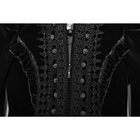 Manteau de fête gothique rétro noir en velours avec broderie symétrique et empiècements en dentelle pour femme style punk