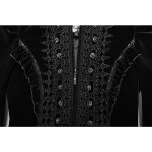 Manteau de fête gothique rétro noir en velours avec broderie symétrique et empiècements en dentelle pour femme style punk - Product Image 5