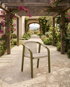 Chaise de jardin moderne avec tressage en corde et structure en teck pour usage extérieur, finition olive, modèle CHA53 - Product Image 4