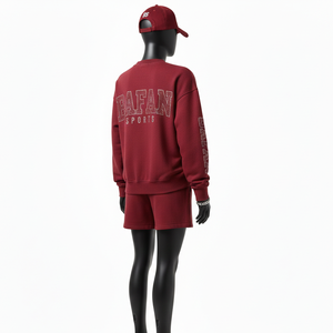 Ensemble sweat-shirt et short pour femme 100% coton, haute qualité, molleton de coton 300 GSM, coupe confortable, couleur unie, logo en strass - Product Image 5