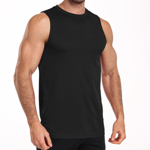 Men's <b>Navy</b> Blue Sleeveless Tank <b>Top</b> O-Neck Quick Dry Solid Color Casual Knitted 100% Cotton Workout Shirt - Product Image 2