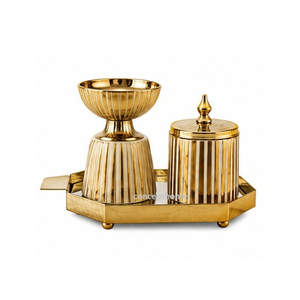 Concept Home Arabic Bronze Incense <b>Burner</b> Set with Lid Tongs Aromatic All-Season Use Long-lasting CMC-IB384 - Product Image 5