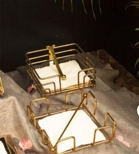 Glam Metal Tissue Box Organizer Gold Wire <b>Frame</b> Square Design for Home Decor - Product Image 1
