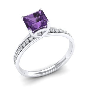Bague de fiançailles solitaire en or 14 carats avec diamant REYES, vente flash, pour femme, coupe princesse personnalisée, améthyste 1,25 carat, bijoux. - Product Image 2