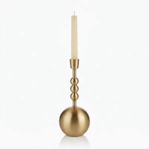 Support de bougie moderne en laiton avec base sphérique, bougeoir de luxe en métal doré perlé, vente en gros pour la décoration de table d'hôtel - Product Image 1