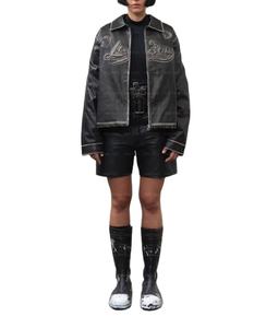 Blouson aviateur universitaire vintage surdimensionné délavé à l'acide avec fermeture éclair avec logo en relief blousons unisexe en cuir PU pour hommes - Product Image 3